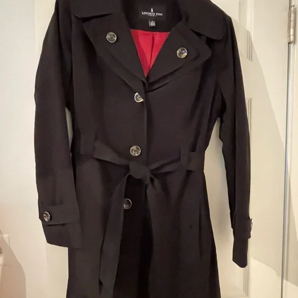 London Fog Women's Black Trench Coat with Red Lining - Picture 1 of 11
